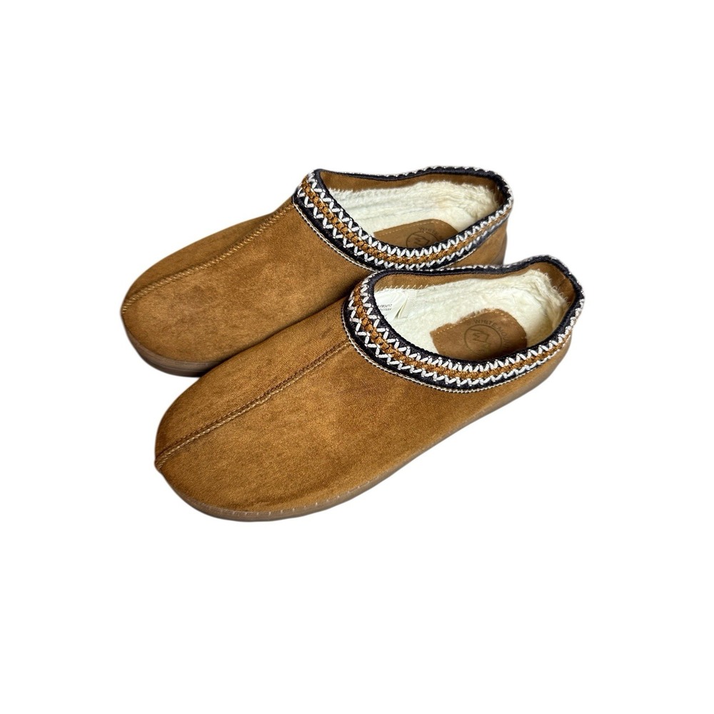 White Mountain Ivan Slipper Clog Women Size 8 Tan Excellent Embroidered Trim